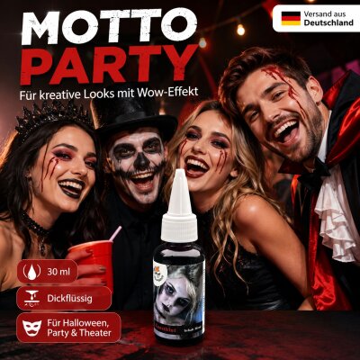 Dickflüssiges Kunstblut 30 ml mit Dosierer – Theaterblut / Filmblut für Halloween Make-up, Zombie, Vampir, SFX, Cosplay, Fasnacht, Karneval & Mottoparty