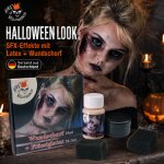 Halloween SFX Make-up Set – Wundschorf 10 ml + Flüssiglatex Nude 28,3 ml + 2 Schwämme – für Zombie, Narben, Krusten, 3D-Effekte, Cosplay, Fasnacht & Mottoparty
