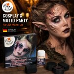 Halloween SFX Make-up Set – Wundschorf 10 ml + Flüssiglatex Nude 28,3 ml + 2 Schwämme – für Zombie, Narben, Krusten, 3D-Effekte, Cosplay, Fasnacht & Mottoparty