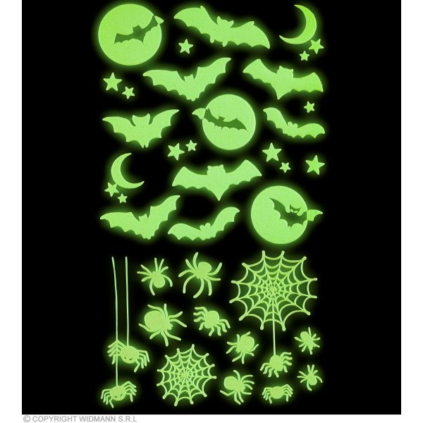 Widmann Leuchtende Sticker Halloween Deko Glow in the Dark 21x15 cm