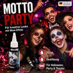 Kunstblut 20 ml Dickflüssig mit Dosierer – Rotes Halloween SFX Theaterblut für Vampir, Zombie, Horror Make-up, Cosplay, Fasching, Karneval & Mottoparty