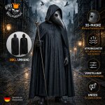Pestdoktor Kostüm Set mit 3D Schnabelmaske & schwarzem Kapuzenumhang – Unisex Halloween Kostüm für Erwachsene & Jugendliche, Größen XS–XXL