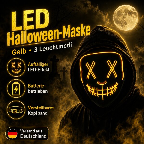 LED Maske mit gelben Leuchtschnüren