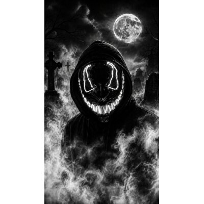 LED Halloween Maske Weiß mit 3 Leuchtmodi – Leuchtende Gruselmaske mit verstellbarem Kopfband, batteriebetrieben, für Halloween, Karneval, Cosplay & Partys