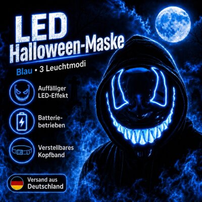 LED Halloween Maske Blau mit 3 Leuchtmodi –...