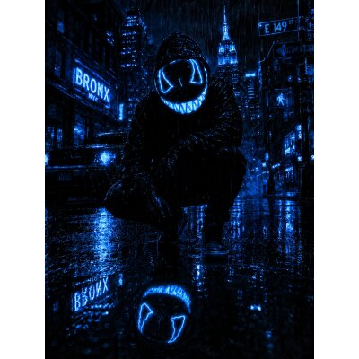 LED Halloween Maske Blau mit 3 Leuchtmodi – Leuchtende Gruselmaske mit verstellbarem Kopfband, batteriebetrieben, für Halloween, Karneval, Cosplay & Partys