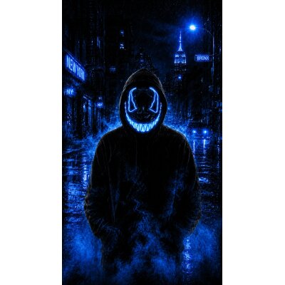 LED Halloween Maske Blau mit 3 Leuchtmodi – Leuchtende Gruselmaske mit verstellbarem Kopfband, batteriebetrieben, für Halloween, Karneval, Cosplay & Partys