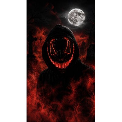 LED Halloween Maske Rot mit 3 Leuchtmodi – Leuchtende Gruselmaske mit verstellbarem Kopfband, batteriebetrieben, für Halloween, Karneval, Cosplay & Partys