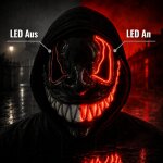 LED Halloween Maske Rot mit 3 Leuchtmodi – Leuchtende Gruselmaske mit verstellbarem Kopfband, batteriebetrieben, für Halloween, Karneval, Cosplay & Partys
