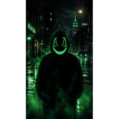 LED Halloween Maske Grün mit 3 Leuchtmodi – Leuchtende Gruselmaske mit verstellbarem Kopfband, batteriebetrieben, für Halloween, Karneval, Cosplay & Partys