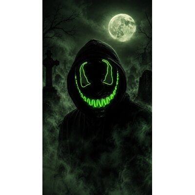 LED Halloween Maske Grün mit 3 Leuchtmodi – Leuchtende Gruselmaske mit verstellbarem Kopfband, batteriebetrieben, für Halloween, Karneval, Cosplay & Partys