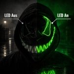 LED Halloween Maske Grün mit 3 Leuchtmodi – Leuchtende Gruselmaske mit verstellbarem Kopfband, batteriebetrieben, für Halloween, Karneval, Cosplay & Partys