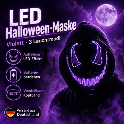 LED Halloween Maske Violett mit 3 Leuchtmodi –...