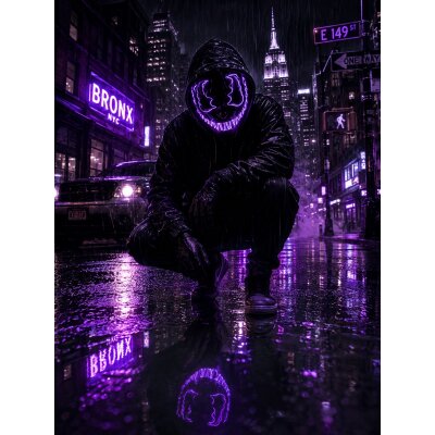 LED Halloween Maske Violett mit 3 Leuchtmodi – Leuchtende Gruselmaske mit verstellbarem Kopfband, batteriebetrieben, für Halloween, Karneval, Cosplay & Partys
