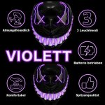 LED Halloween Maske Violett mit 3 Leuchtmodi – Leuchtende Gruselmaske mit verstellbarem Kopfband, batteriebetrieben, für Halloween, Karneval, Cosplay & Partys
