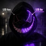 LED Halloween Maske Violett mit 3 Leuchtmodi – Leuchtende Gruselmaske mit verstellbarem Kopfband, batteriebetrieben, für Halloween, Karneval, Cosplay & Partys