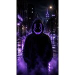 LED Halloween Maske Violett mit 3 Leuchtmodi – Leuchtende Gruselmaske mit verstellbarem Kopfband, batteriebetrieben, für Halloween, Karneval, Cosplay & Partys