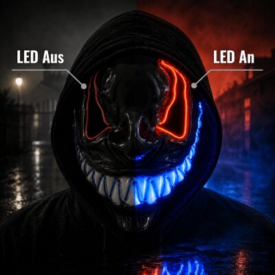 LED Halloween Maske Rot/Blau mit 3 Leuchtmodi –...