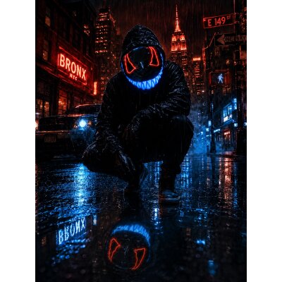 LED Halloween Maske Rot/Blau mit 3 Leuchtmodi – Leuchtende Gruselmaske mit verstellbarem Kopfband, batteriebetrieben, für Halloween, Karneval, Cosplay & Partys