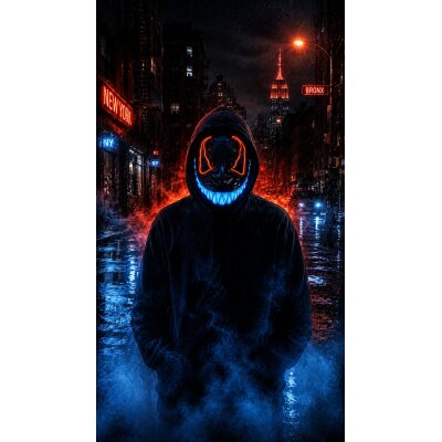 LED Halloween Maske Rot/Blau mit 3 Leuchtmodi – Leuchtende Gruselmaske mit verstellbarem Kopfband, batteriebetrieben, für Halloween, Karneval, Cosplay & Partys
