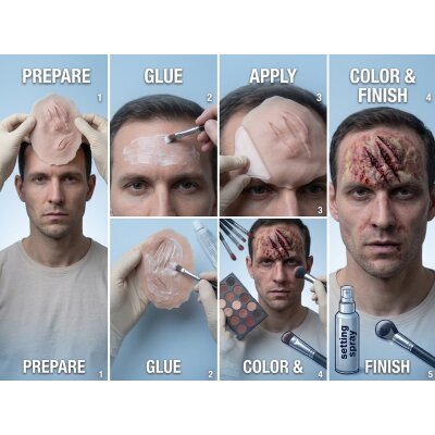 Zombie Stirn Mike Latexwunde mit Mastix-Hautkleber – Realistische SFX Latex-Applikation, wiederverwendbare künstliche Wunde für Halloween, Zombie Kostüm, Horror Make-up, Karneval, Cosplay, Mottoparty, Theater, Film, Spezialeffekte & Maskenbildner Zubehör