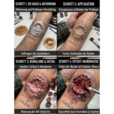Zombie-Biss Latexwunde mit Mastix-Hautkleber – Realistische SFX Latex-Applikation, wiederverwendbare künstliche Wunde für Halloween, Zombie Kostüm, Horror Make-up, Karneval, Cosplay, Mottoparty, Theater, Film, Foto, Spezialeffekte & Maskenbildner Zubehör