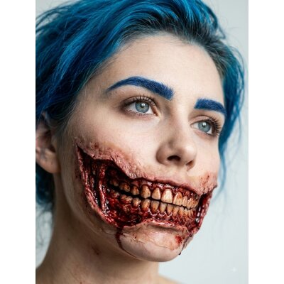 Zombie Mund Angelina Latexwunde mit Mastix-Hautkleber – Realistische SFX Latex-Applikation, wiederverwendbare künstliche Wunde für Halloween, Zombie Kostüm, Horror Make-up, Karneval, Cosplay, Mottoparty, Theater, Film, Spezialeffekte & Maskenbildner Zubeh