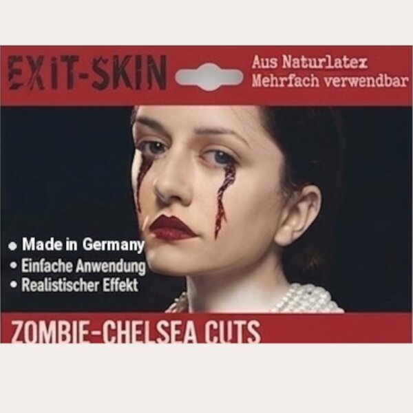 Zombie Chelseacuts Latexwunde mit Mastix-Hautkleber – Realistische SFX Latex-Applikation, wiederverwendbare künstliche Wunde für Halloween, Zombie Kostüm, Horror Make-up, Karneval, Cosplay, Mottoparty, Theater, Film, Spezialeffekte & Maskenbildner Zubehör