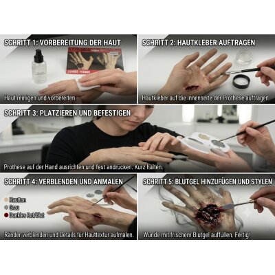 Zombie Hände Latexwunde mit Mastix-Hautkleber – Realistische SFX Latex-Applikation, wiederverwendbare künstliche Wunde für Halloween, Zombie Kostüm, Horror Make-up, Karneval, Cosplay, Mottoparty, Theater, Film, Spezialeffekte & Maskenbild