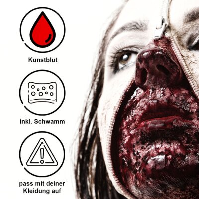 Wundschorf 15 ml inkl. grobem Schwamm – Dickflüssiges Krustenblut/Kunstblut für Halloween Make-up, Zombie, Vampir, Horror Wunden, Cosplay, Fasching & SFX