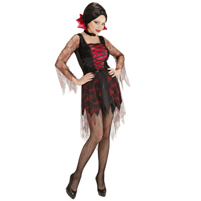 Kleid Spiderweb  Vampira rot/schwarz