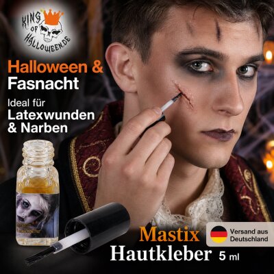 Mastix Hautkleber 5 ml – SFX Kleber für Latexwunden, Narben & Halloween-Applikationen, Make-up Zubehör für Cosplay, Fasnacht, Karneval, Theater & Mottoparty