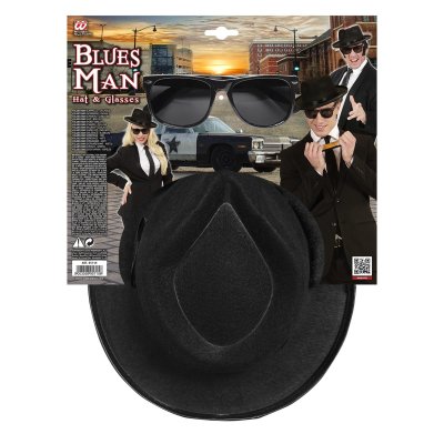 Blues Man Hut und Brille