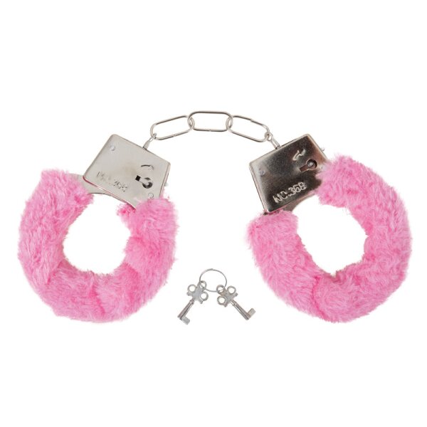 Pinke Plüschhandschellen mit Schlüssel