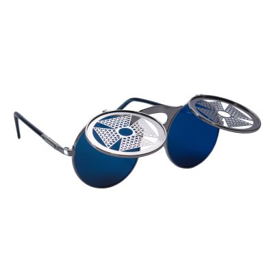 Sonnenbrille blau/silber mit Eisenkreuz