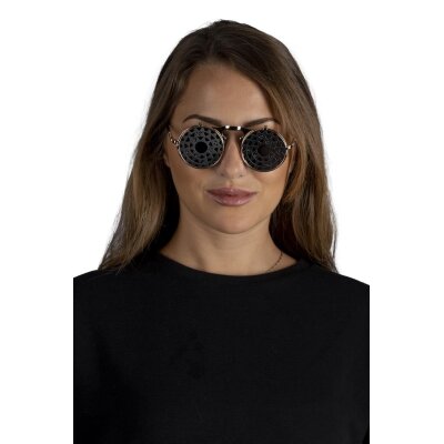 Sonnenbrille mit Zahnradgläsern gold/schwarz...