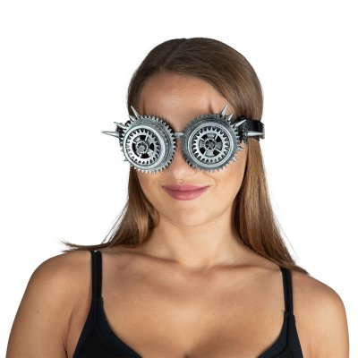 Steampunkbrille mit Spikes silber