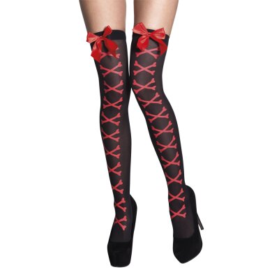 Boland Overknee "Crossbones" schwarz rot