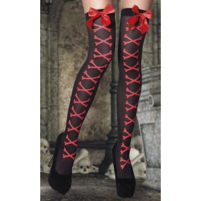 Boland Overknee "Crossbones" schwarz rot