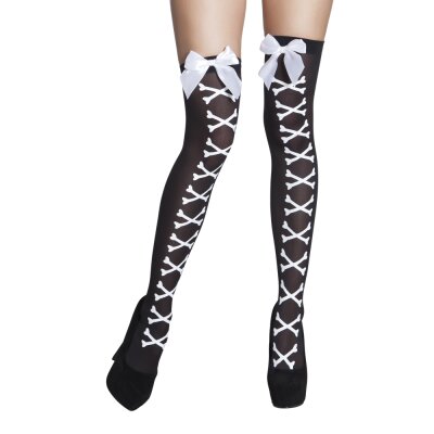 Boland Overknee "Crossbones" schwarz weiß