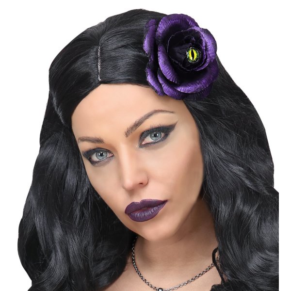 Haarspange mit violetter Rose und Katzenauge
