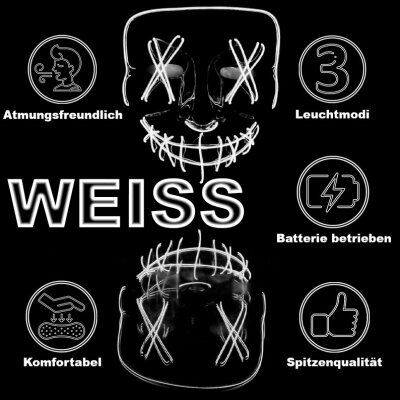 LED Maske Halloween für Erwachsene – leuchtende Horror Maske mit 3 Lichtmodi, Einheitsgröße, Weiß – King of Halloween