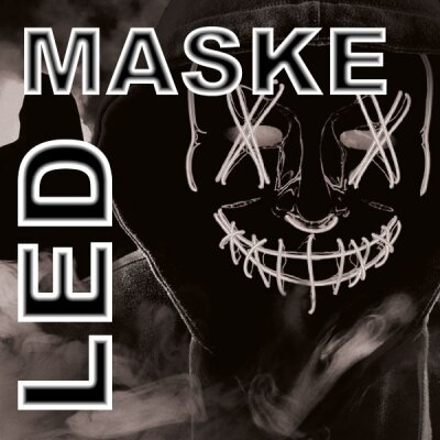 LED Maske Halloween für Erwachsene – leuchtende Horror Maske mit 3 Lichtmodi, Einheitsgröße, Weiß – King of Halloween