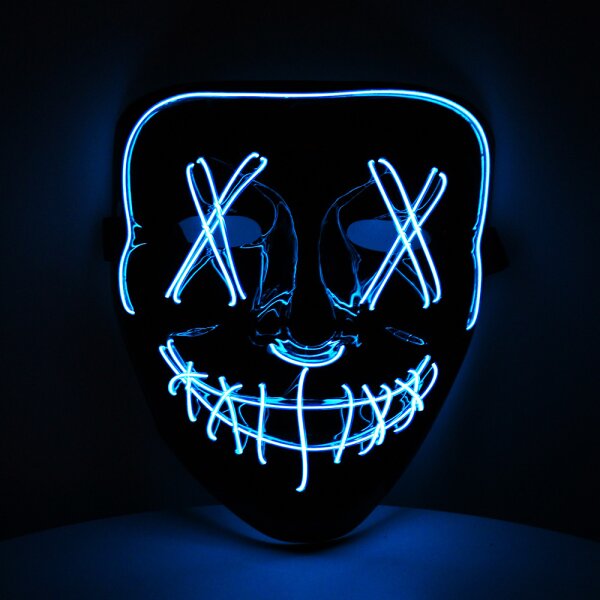 LED Maske Halloween für Erwachsene – leuchtende Horror Maske mit 3 Lichtmodi, Einheitsgröße, Blau – King of Halloween