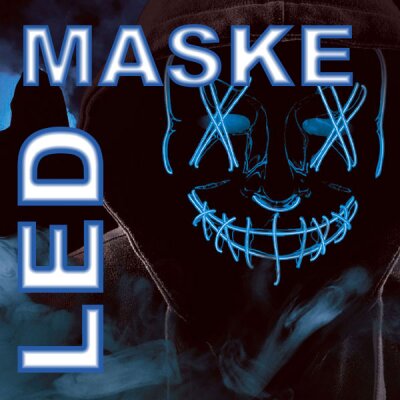 LED Maske Halloween für Erwachsene – leuchtende Horror Maske mit 3 Lichtmodi, Einheitsgröße, Blau – King of Halloween