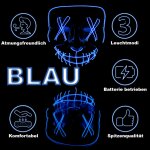 LED Maske Halloween für Erwachsene – leuchtende Horror Maske mit 3 Lichtmodi, Einheitsgröße, Blau – King of Halloween