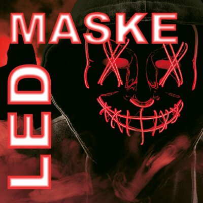 LED Maske Halloween für Erwachsene – leuchtende Horror Maske mit 3 Lichtmodi, Einheitsgröße, Rot – King of Halloween