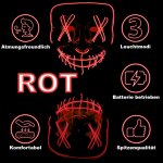 LED Maske Halloween für Erwachsene – leuchtende Horror Maske mit 3 Lichtmodi, Einheitsgröße, Rot – King of Halloween