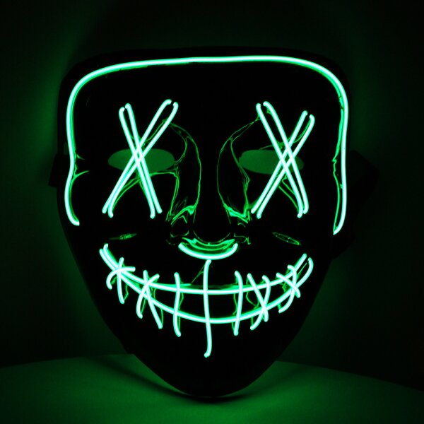 LED Maske Halloween für Erwachsene – leuchtende Horror Maske mit 3 Lichtmodi, Einheitsgröße, Grün – King of Halloween