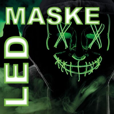 LED Maske Halloween für Erwachsene – leuchtende Horror Maske mit 3 Lichtmodi, Einheitsgröße, Grün – King of Halloween